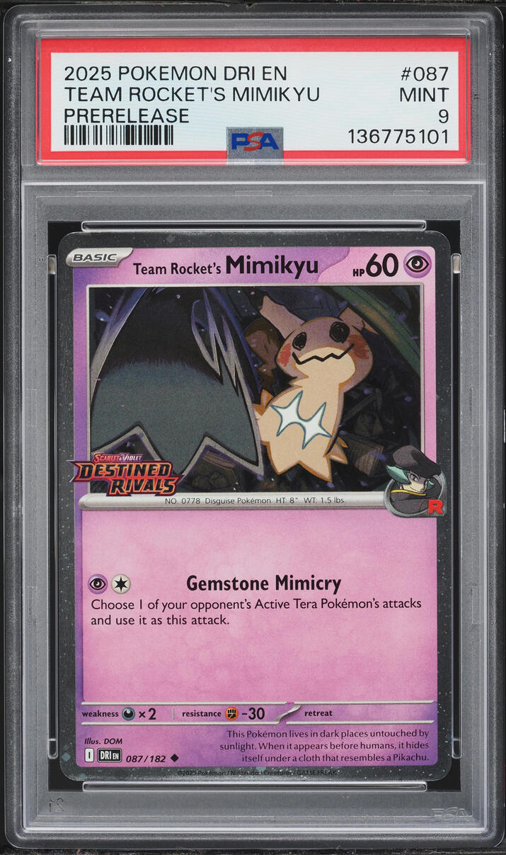 2025 Pokemon Scarlet & Violet Destined Rivals Prerelease Team Rocket's Mimikyu #87 PSA 9 MINT