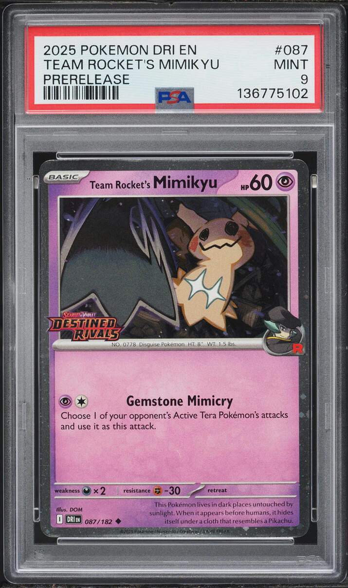 2025 Pokemon Scarlet & Violet Destined Rivals Prerelease Team Rocket's Mimikyu #87 PSA 9 MINT