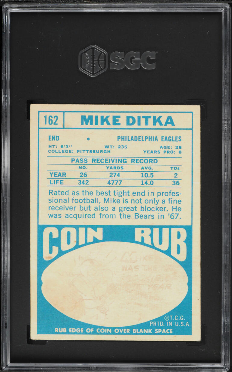 1968 Topps Football Mike Ditka #162 SGC 3.5 VG+