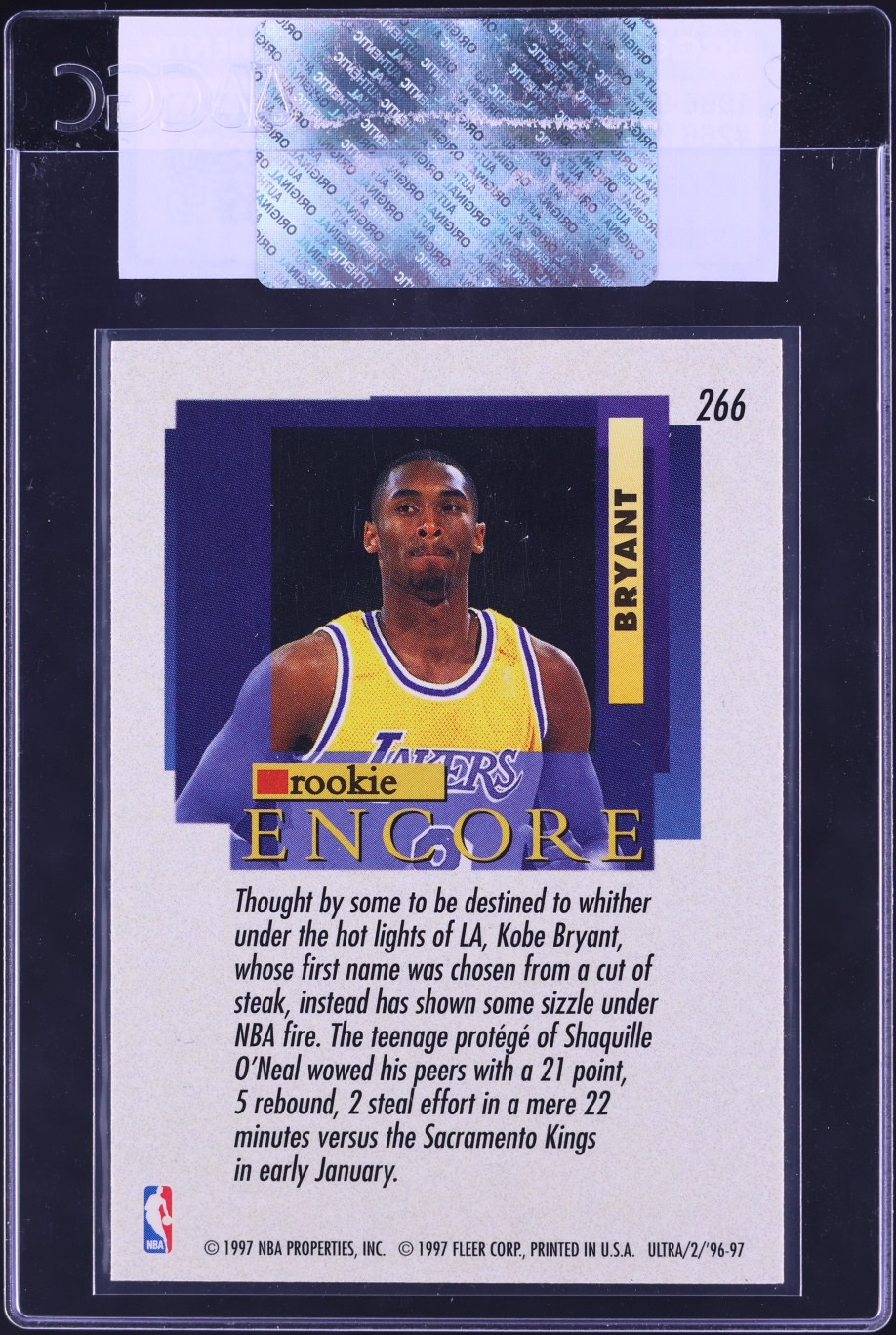 1996 Ultra Basketball Kobe Bryant ROOKIE #266 CGC AUTH