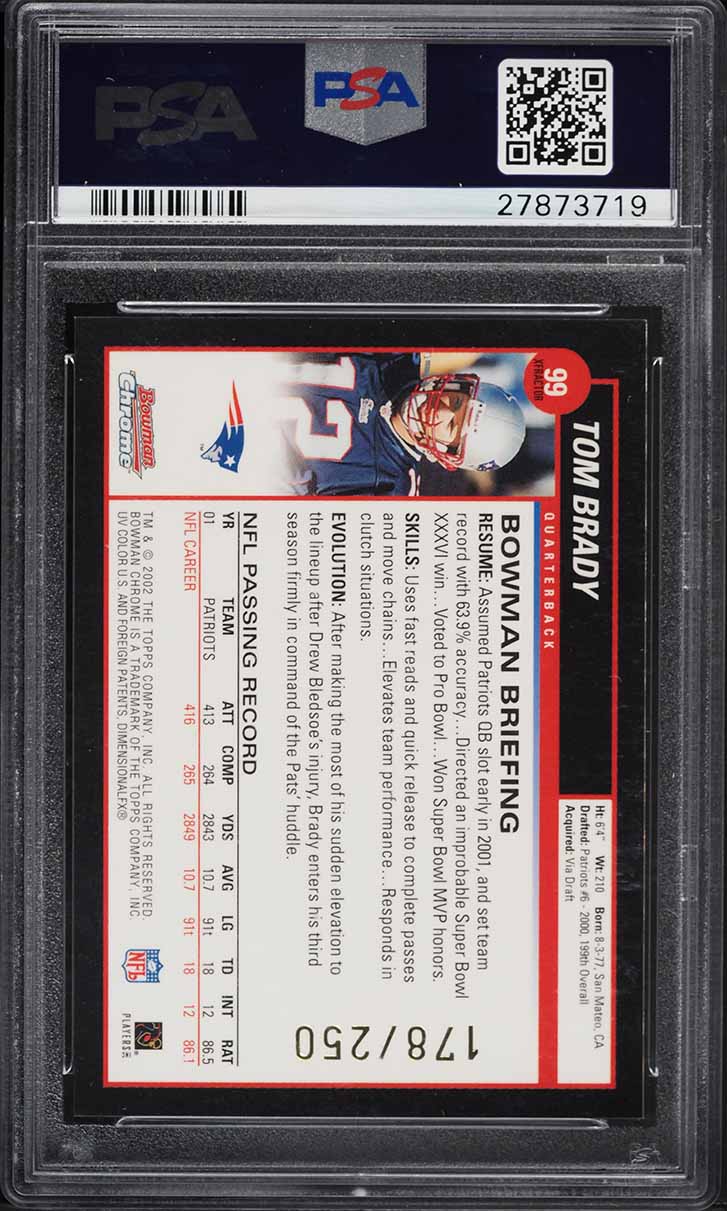 2002 Bowman Chrome Xfractor Tom Brady /250 #99 PSA 10 GEM MINT