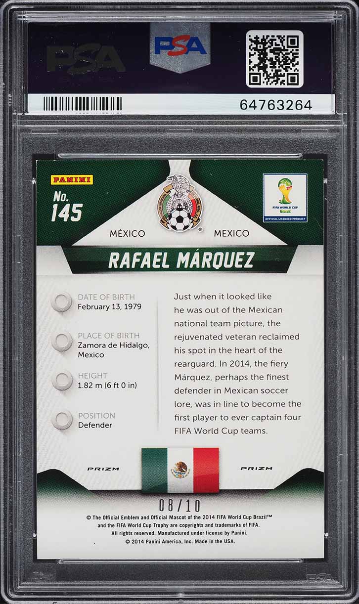 2014 Panini Prizm World Cup Gold Rafael Marquez /10 #145 PSA 8 NM-MT