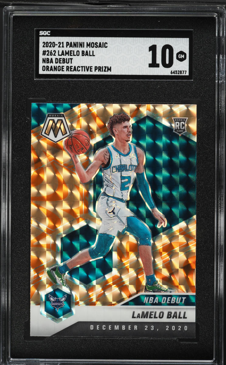 2020 Panini Mosaic NBA Debut Orange Reactive Prizm LaMelo Ball ROOKIE #262 SGC 10 GEM MINT