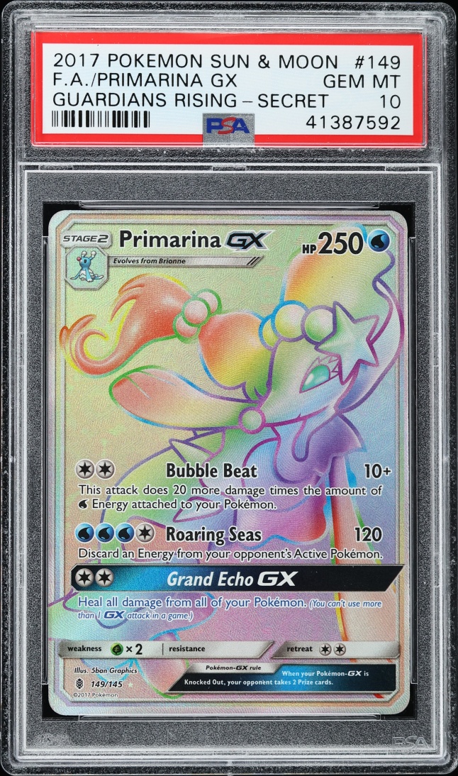 2017 Pokemon Sun & Moon Guardians Rising Rainbow Rare Primarina GX #149 PSA 10 GEM MINT