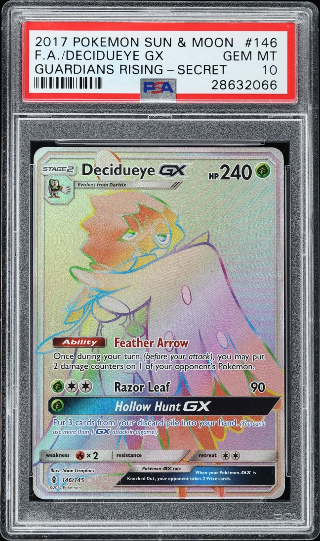 2017 Pokemon Sun & Moon Guardians Rising Rainbow Rare Decidueye GX #146 PSA 10 GEM MINT
