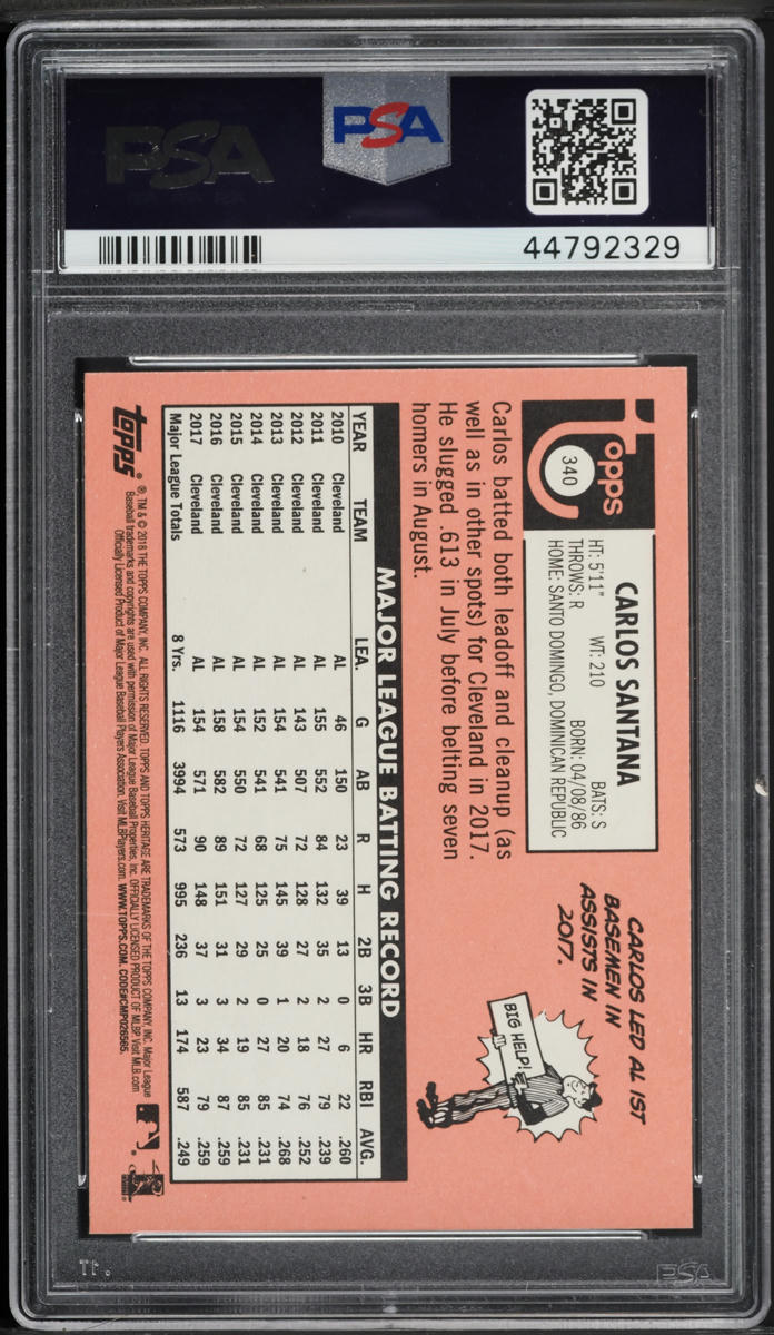 2018 Topps Heritage Carlos Santana #340 PSA 9 MINT