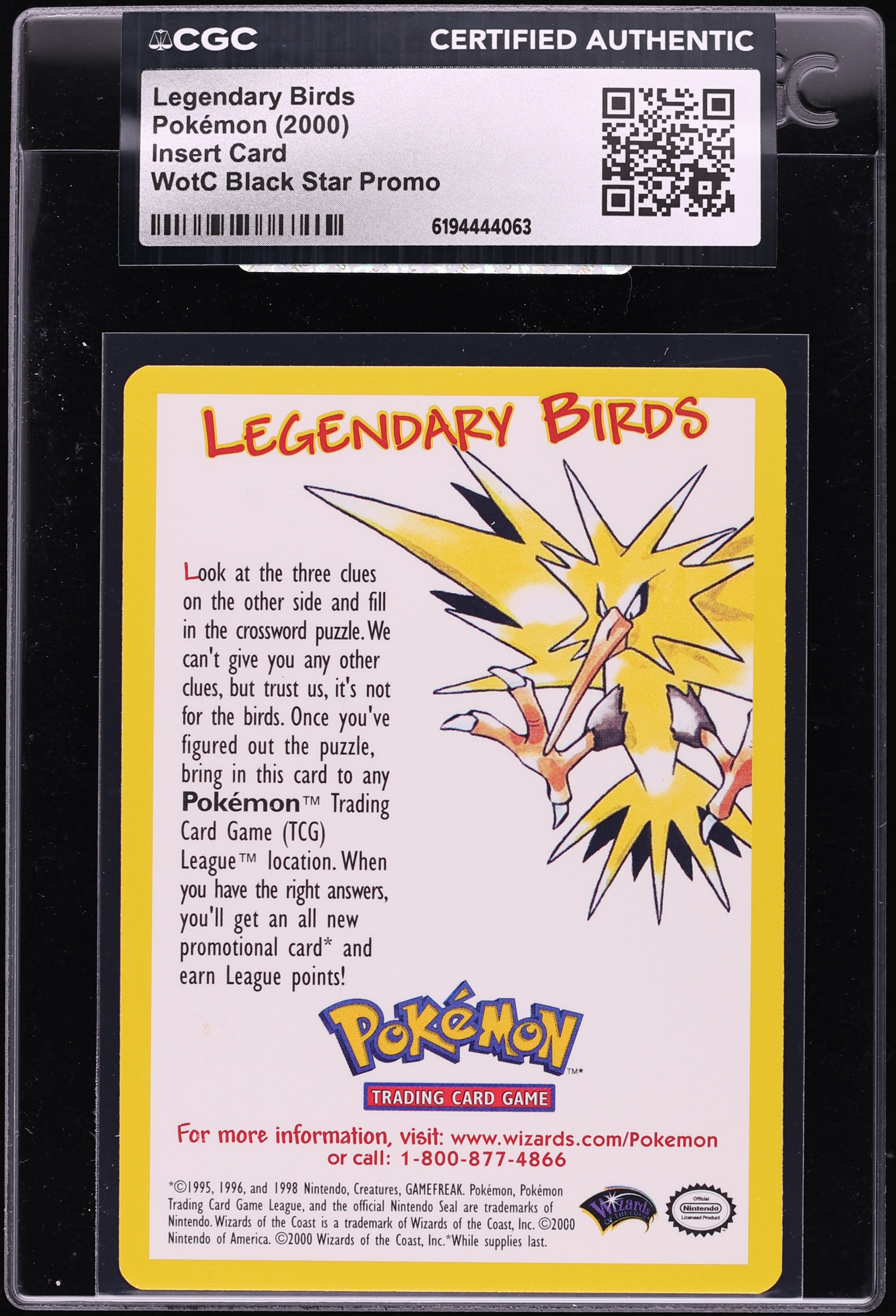 2000 Pokemon Insert Card WotC Promo Legendary Birds CGC AUTH