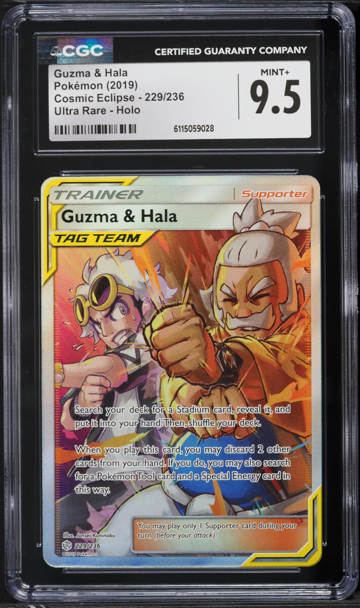 2019 Pokemon Sun & Moon Cosmic Eclipse Full Art Guzma & Hala #229 CGC 9.5 MINT+