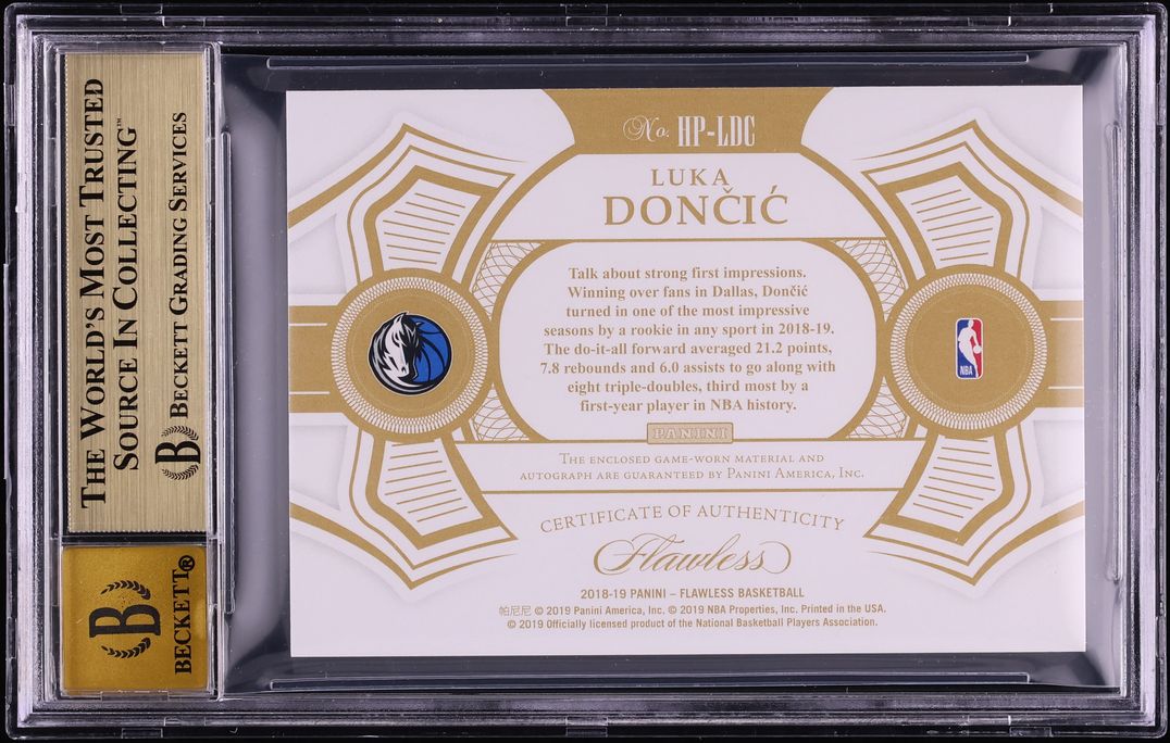 2018 Panini Flawless Luka Doncic ROOKIE PATCH AUTO /25 #HP-LDC BGS 9.5 GEM MINT