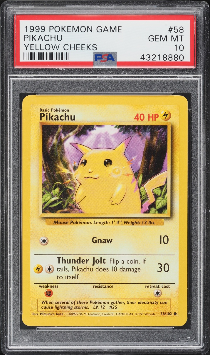 1999 Pokemon Base Set Yellow Cheeks Pikachu #58 PSA 10 GEM MINT