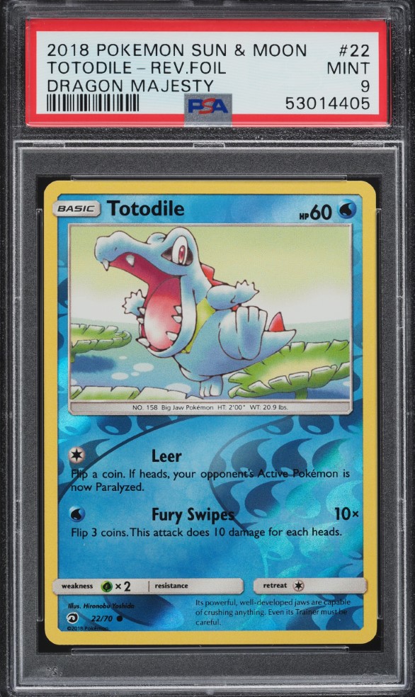 2018 Pokemon Sun & Moon Dragon Majesty Reverse Holo Totodile #22 PSA 9 MINT - Main Image