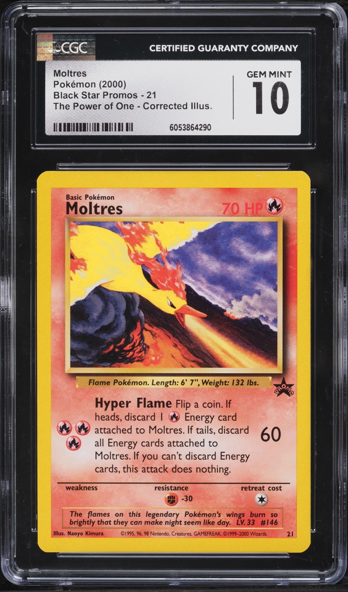 2000 Pokemon Black Star Promo The Power Of One Corrected Moltres #21 CGC 10 GEM