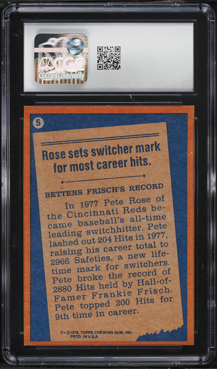 1978 Topps Pete Rose '77 RECORD BREAKER #5 CGC 5 EX