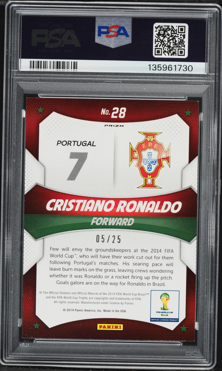 2014 Panini Prizm World Cup Stars Green Crystal Cristiano Ronaldo /25 #28 PSA 8 NM-MT