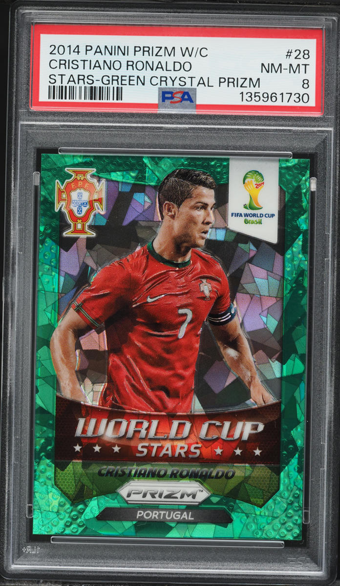 2014 Panini Prizm World Cup Stars Green Crystal Cristiano Ronaldo /25 #28 PSA 8 NM-MT