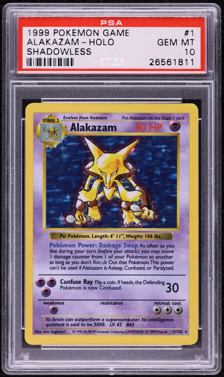 1999 Pokemon Base Set Shadowless Holo Alakazam #1 PSA 10 GEM MINT