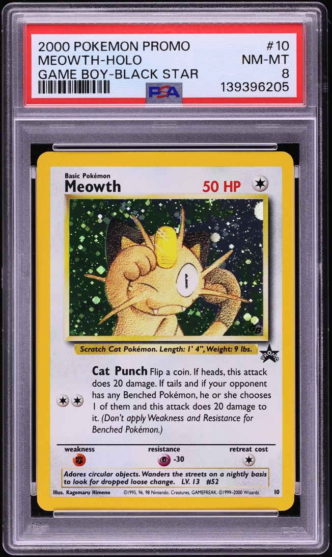 2000 Pokemon Black Star Promo Game Boy Holo Meowth #10 PSA 8 NM-MT