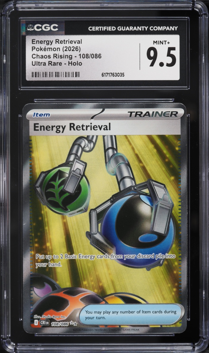2026 Pokemon Mega Evolution Chaos Rising Full Art Energy Retrieval #108 CGC 9.5 MINT+