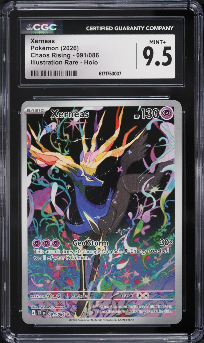 2026 Pokemon Mega Evolution Chaos Rising IR Xerneas #091 CGC 9.5 MINT+