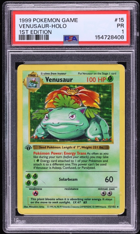 1999 Pokemon Base Set Shadowless 1st Edition Holo Venusaur #15 PSA 1 PR