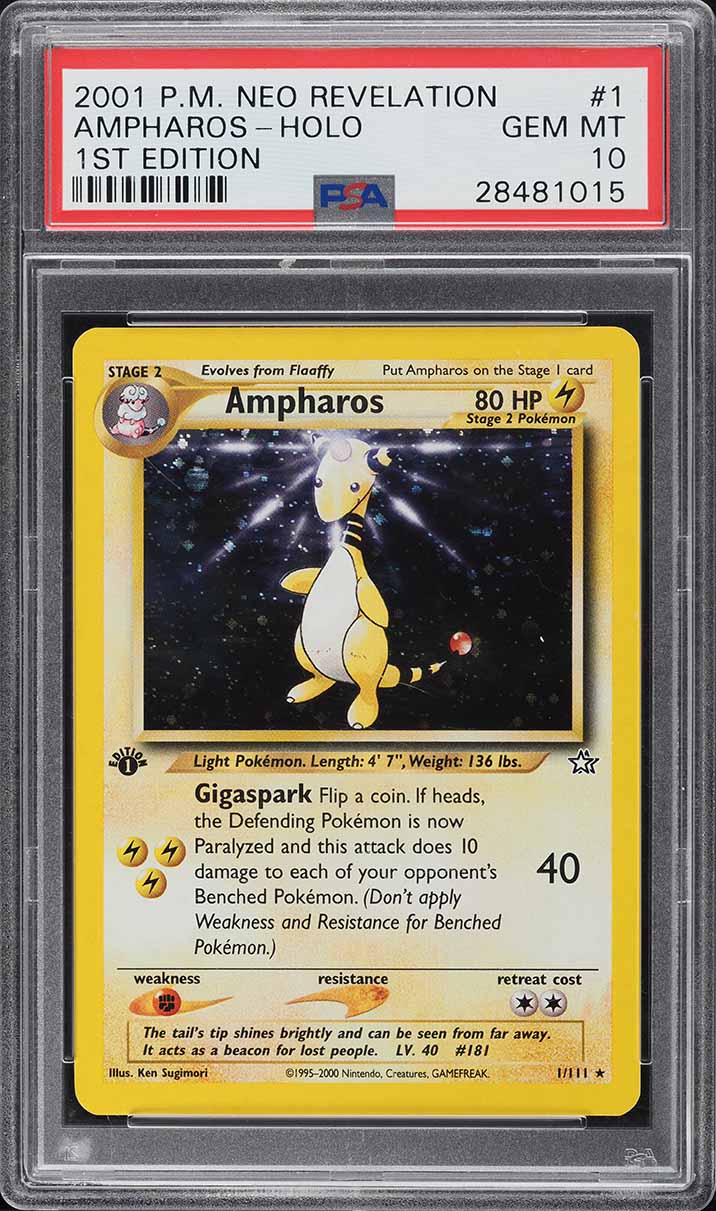 2001 Pokemon Neo Revelation 1st Edition Holo Ampharos #1 PSA 10 GEM MINT