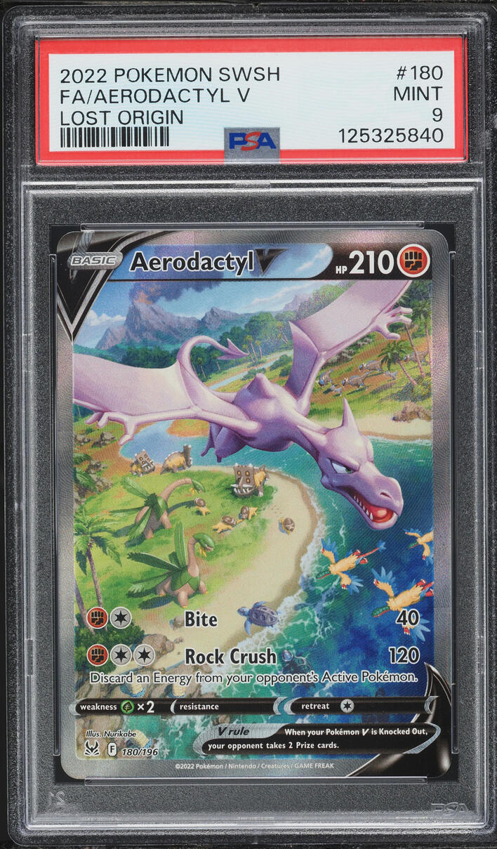 2022 Pokemon Sword & Shield Lost Origin Full Art Aerodactyl V #180 PSA 9 MINT