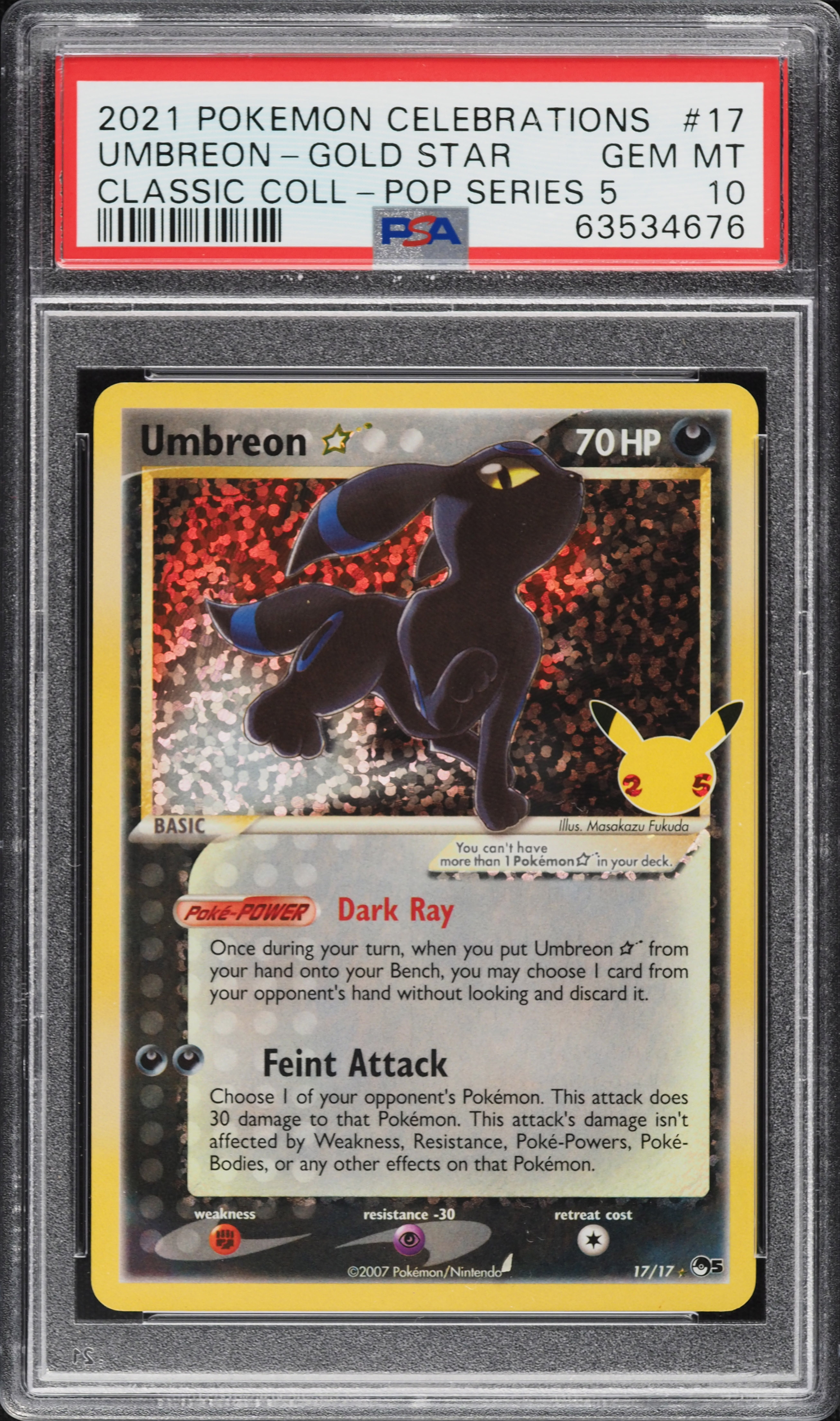 2021 Pokemon SWSH Celebrations Classic Collection Holo Umbreon Gold Star #17 PSA 10 GEM MINT