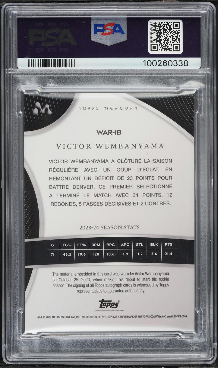 2023 Topps Mercury French Language Victor Wembanyama ROOKIE PATCH AUTO /75 #WAR-IB PSA 9 MINT