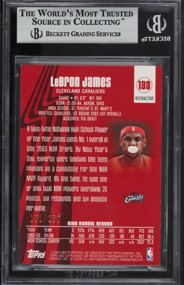 2003 Finest Refractor LeBron James ROOKIE /250 #133 BGS 9 MINT