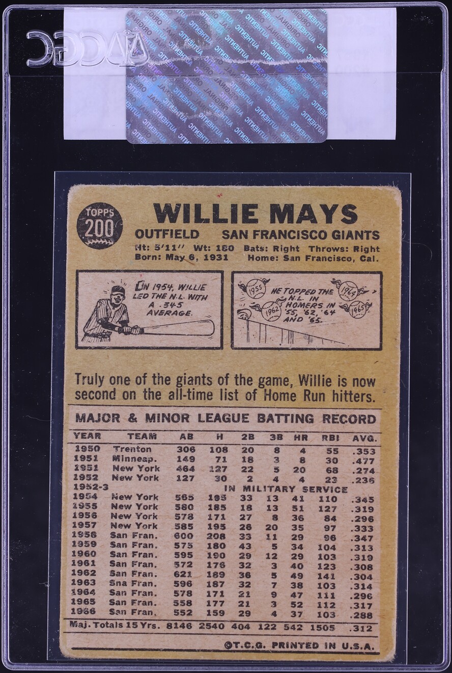 1967 Topps Willie Mays #200 CGC AUTH
