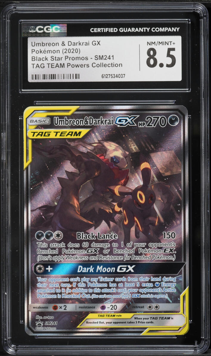 2020 Pokemon Sun & Moon Promo Tag Team Powers Full Art Umbreon & Darkrai GX #SM241 CGC 8.5