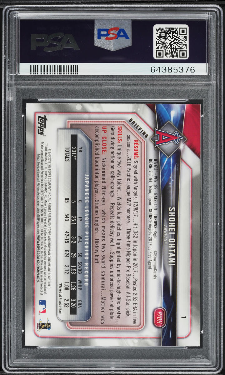 2018 Bowman Chrome Shohei Ohtani ROOKIE #1 PSA 10 GEM MINT