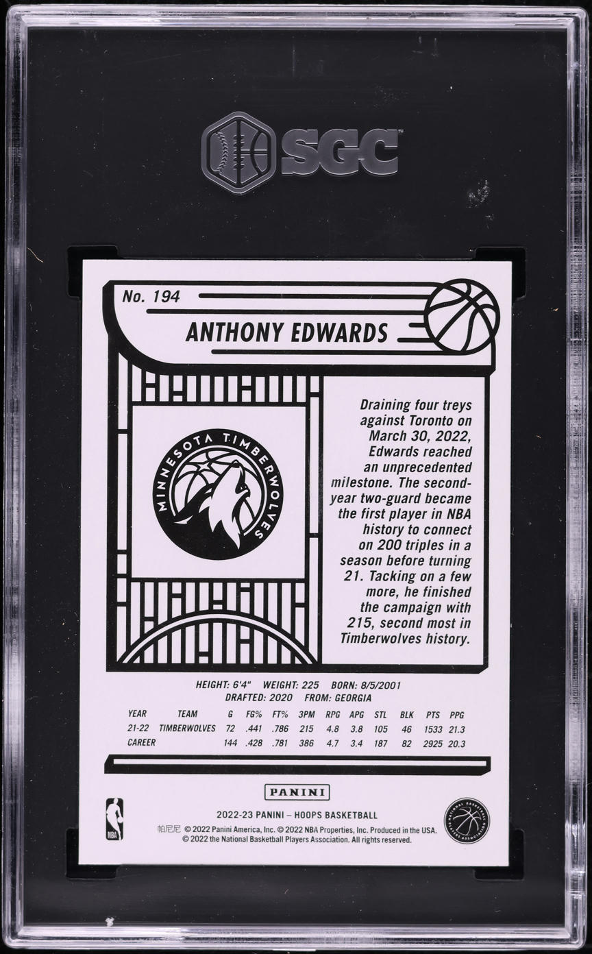 2022 Hoops Anthony Edwards #194 SGC 9 MINT