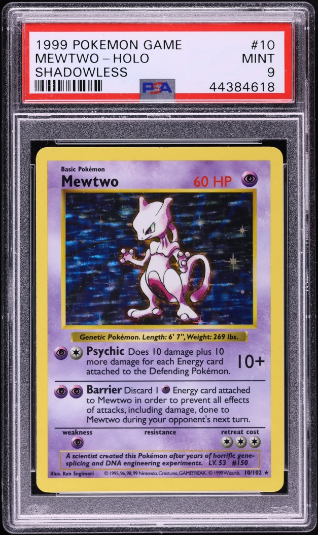 1999 Pokemon Base Set Shadowless Holo Mewtwo #10 PSA 9 MINT