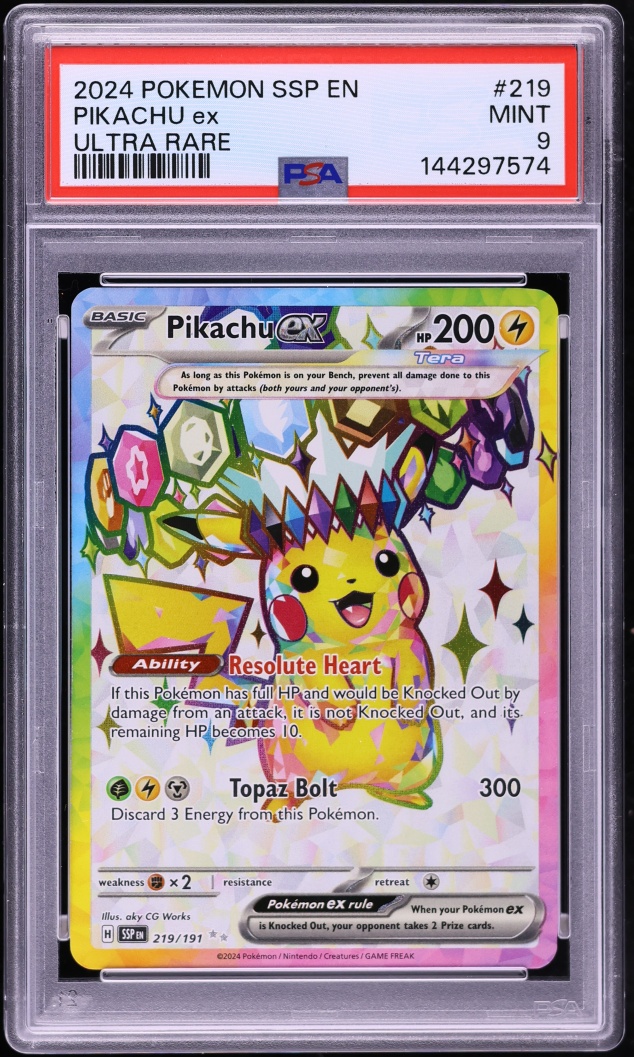 2024 Pokemon Scarlet & Violet Surging Sparks Full Art Pikachu ex #219 PSA 9 MINT