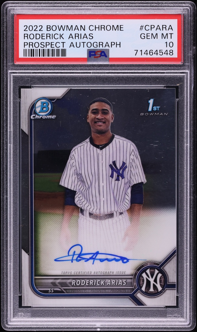 2022 Bowman Chrome Roderick Arias PROSPECT AUTO #CPA-RA PSA 10 GEM MINT
