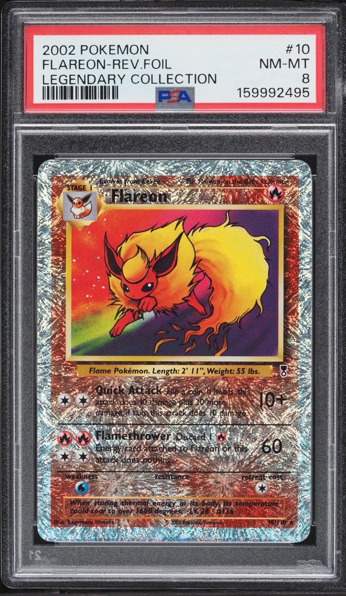 2002 Pokemon Legendary Collection Reverse Holo Flareon #10 PSA 8 NM-MT