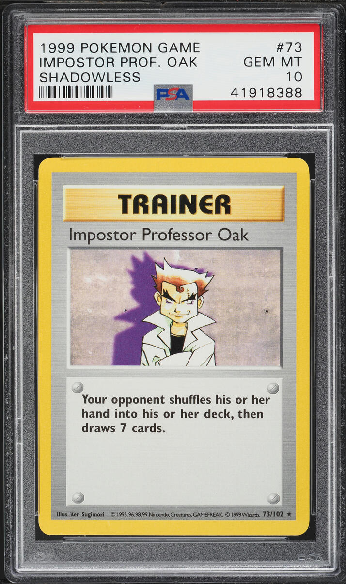 1999 Pokemon Base Set Shadowless Impostor Professor Oak #73 PSA 10 GEM MINT