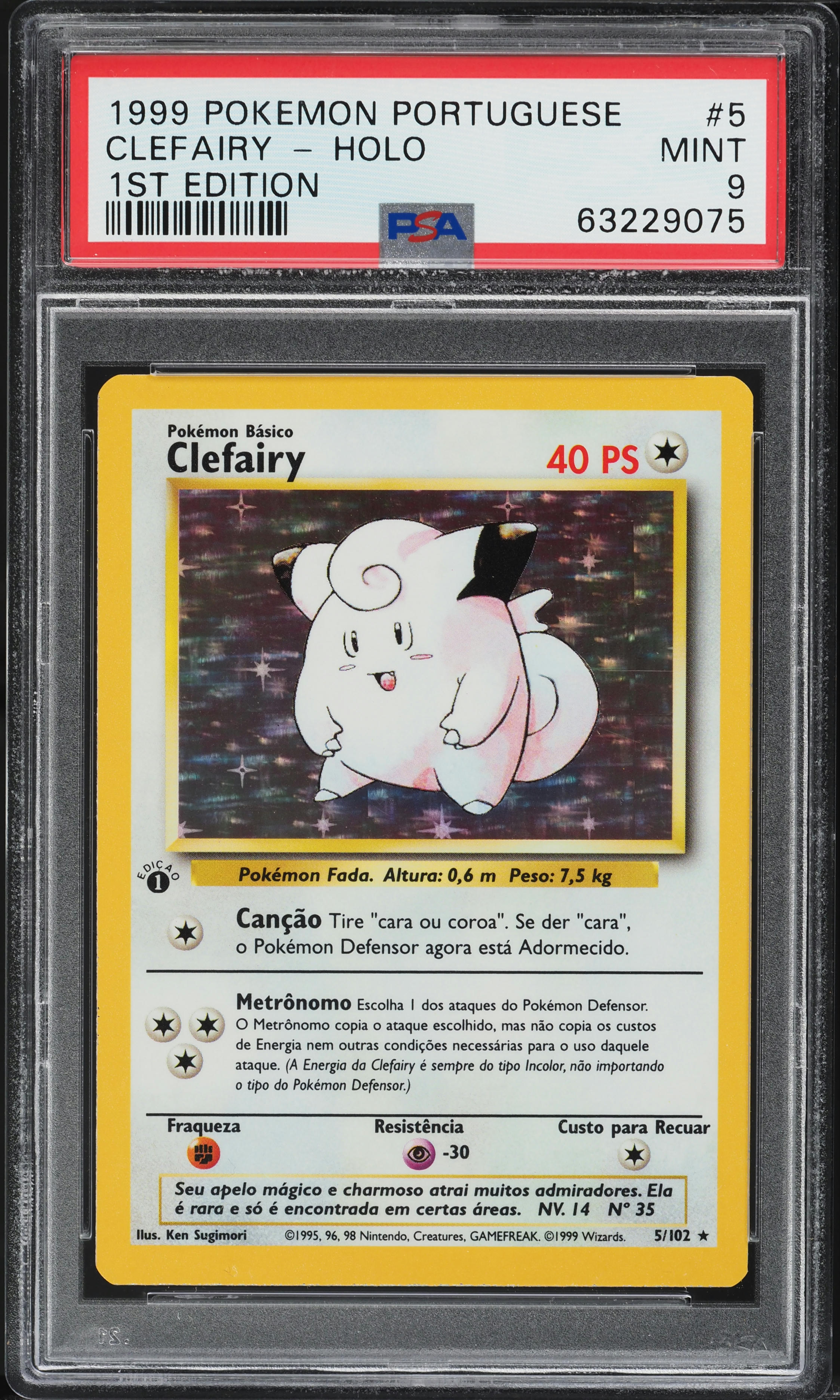 1999 Pokemon Portuguese Base Set 1st Edition Holo Clefairy #5 PSA 9 MINT