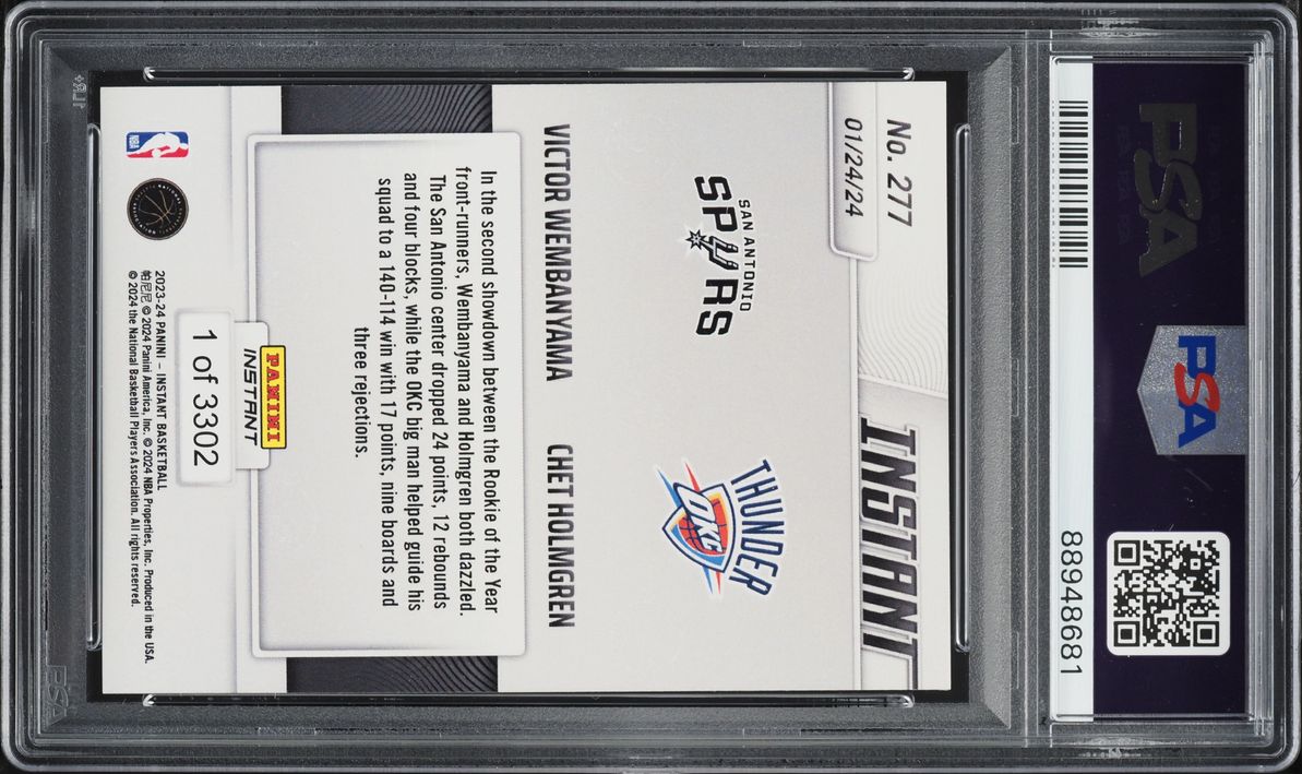 2023 Panini Instant Chet Holmgren Victor Wembanyama ROOKIE /3302 #277 PSA 10 GEM MINT