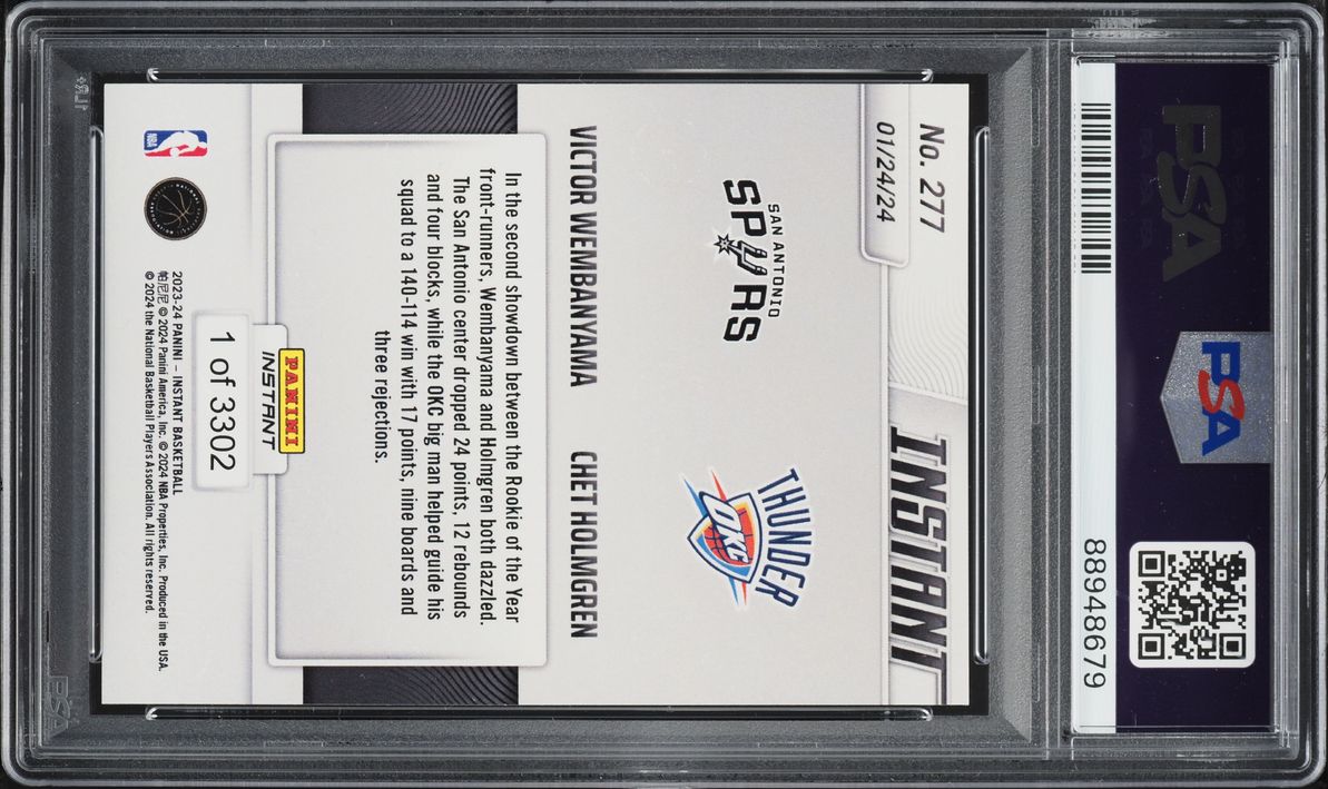 2023 Panini Instant Chet Holmgren Victor Wembanyama ROOKIE /3302 #277 PSA 10 GEM MINT