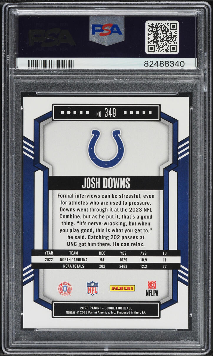 2023 Score Football Josh Downs ROOKIE #349 PSA 10 GEM MINT