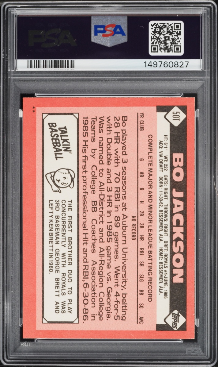 1986 Topps Traded Bo Jackson ROOKIE #50T PSA 9 MINT