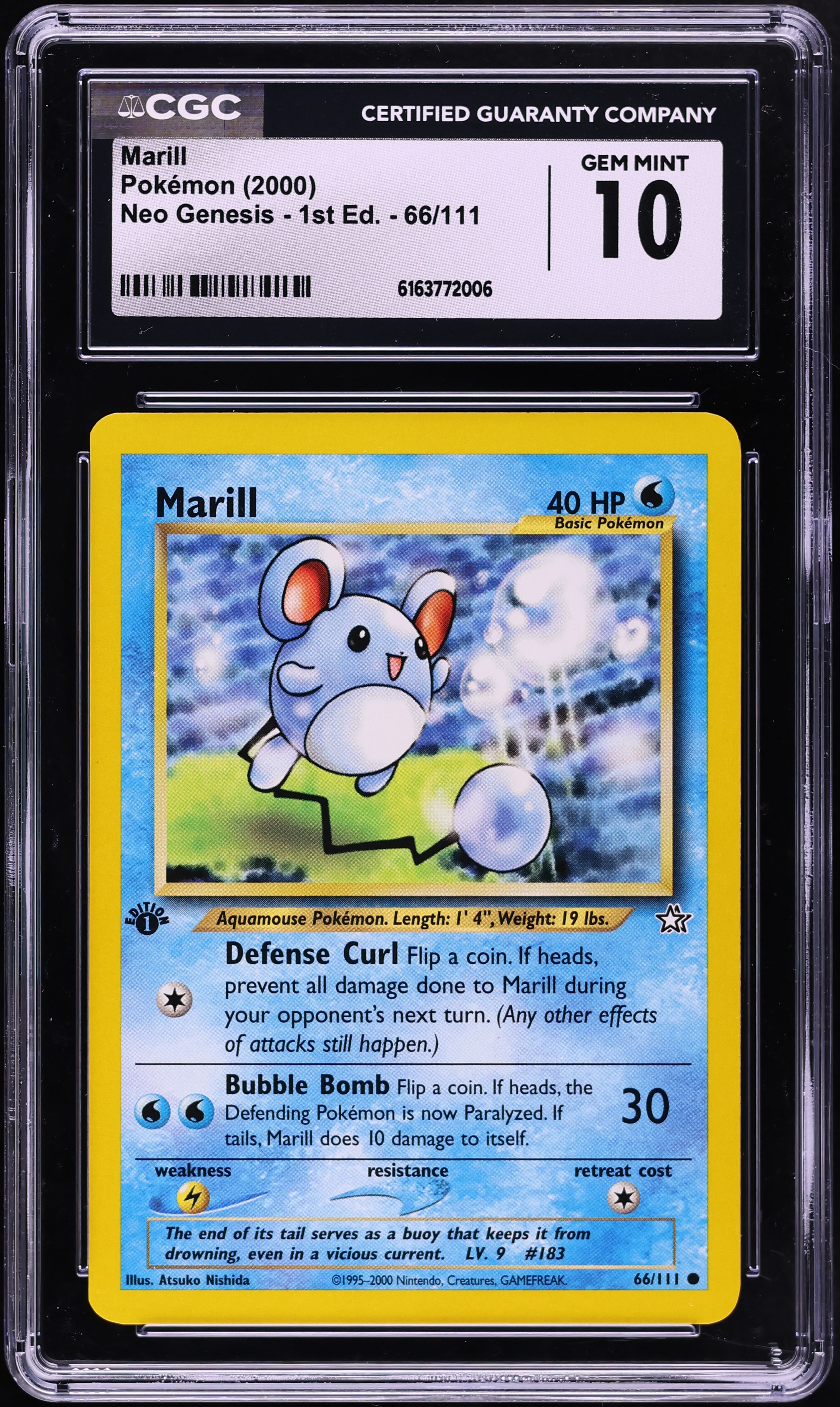 2000 Pokemon Neo Genesis 1st Edition Marill #66 CGC 10 GEM MINT