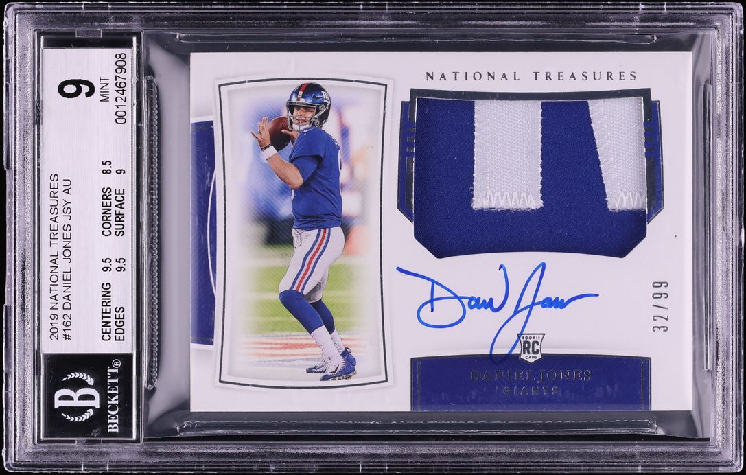 2019 National Treasures Daniel Jones ROOKIE PATCH AUTO /99 #162 BGS 9 ...