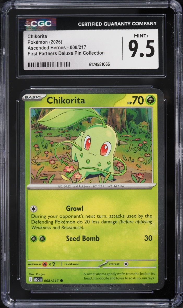 2026 Pokemon Mega Ascended Heroes First Partners Deluxe Pin Chikorita #8 CGC 9.5 MINT+