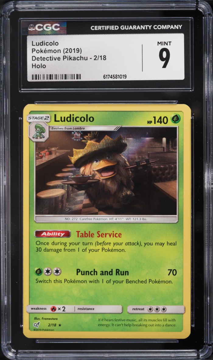 2019 Pokemon Sun & Moon Detective Pikachu Holo Ludicolo #2 CGC 9 MINT