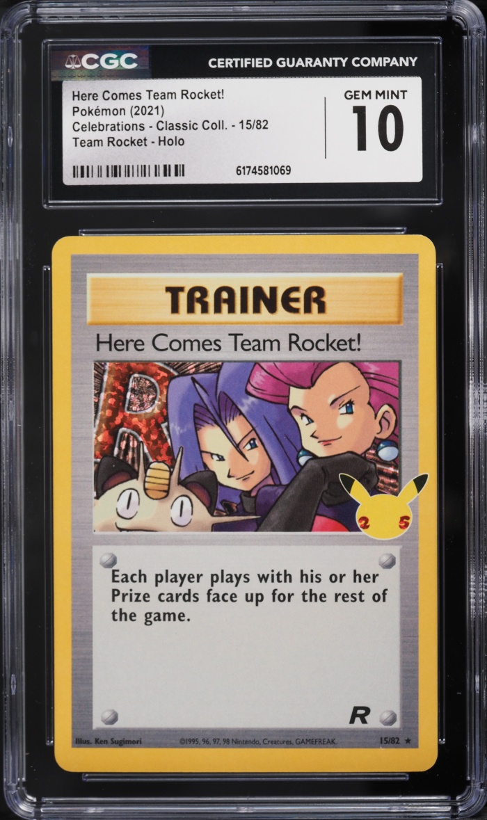 2021 Pokemon Sword & Shield Celebrations Holo Here Comes Team Rocket #15 CGC 10 GEM MINT