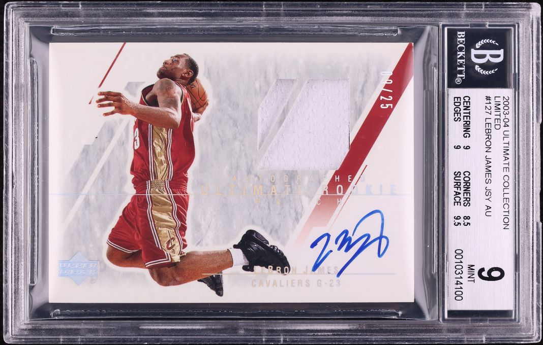 2003 Ultimate Collection Limited LeBron James ROOKIE PATCH AUTO /25 #127-P BGS 9