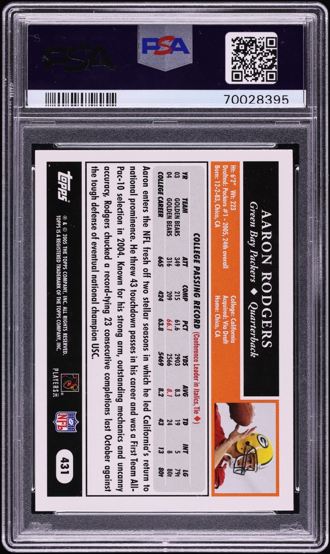 2005 Topps Football Aaron Rodgers ROOKIE #431 PSA 7 NRMT